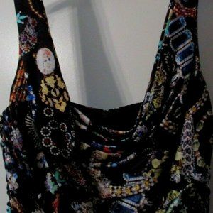 DAVID MEISTER $495 SILK RUCHED BLACK GRAND JEWEL PRINT SLEEVELESS DRESS 4 NWT